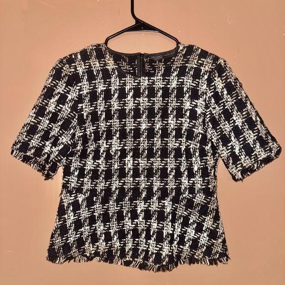 ZARA Houndstooth Tweed Peplum Knit Blouse - Size XS - Picture 1 of 9